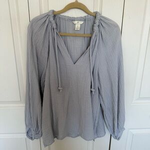 H&M Powder Blue Cotton Peasant Blouse